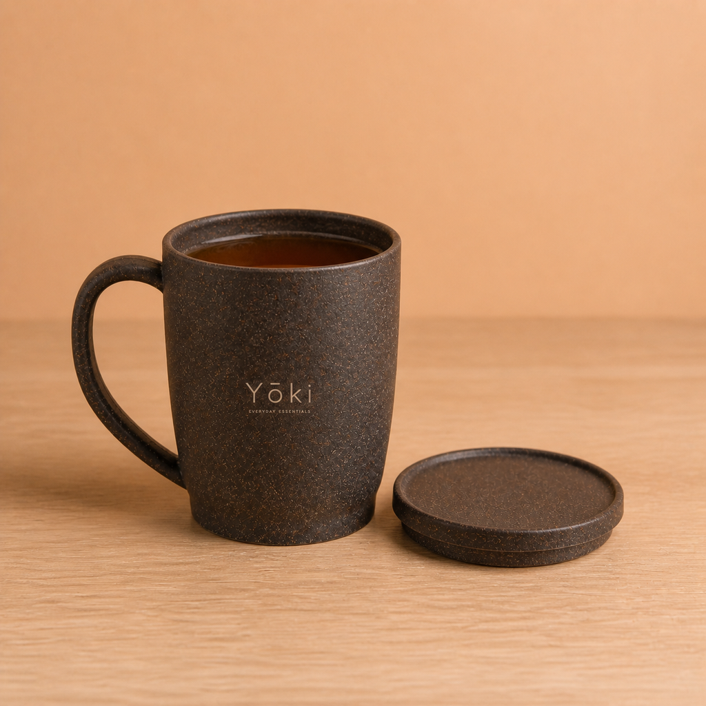 Futatsuki Mug with Lid 300 ml - Kuri, in use