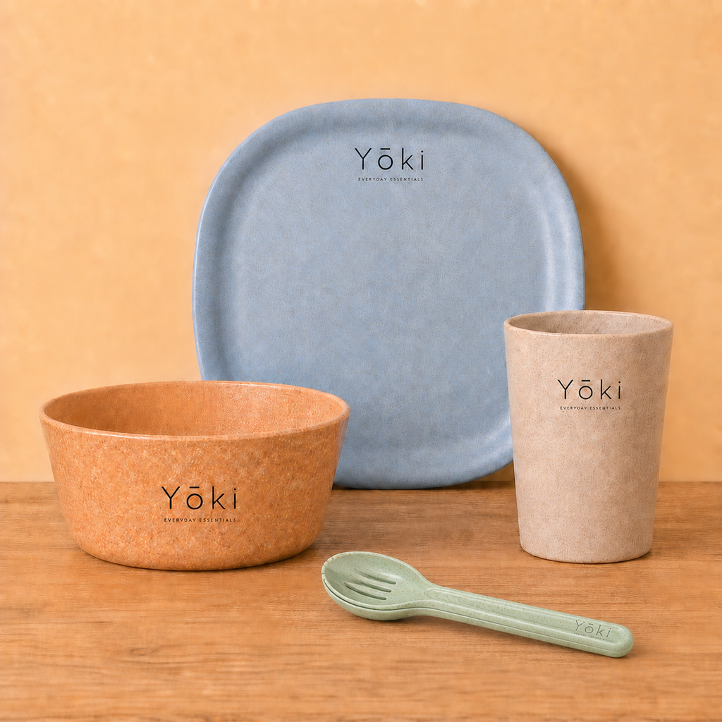 Zen Dinner Essentials - Sora Plate: Curry Bowl, Square Dinner Plate 11 inch Sora, Small Cutlery 6 inch Wakaba, Frosted Tumbler Kinu