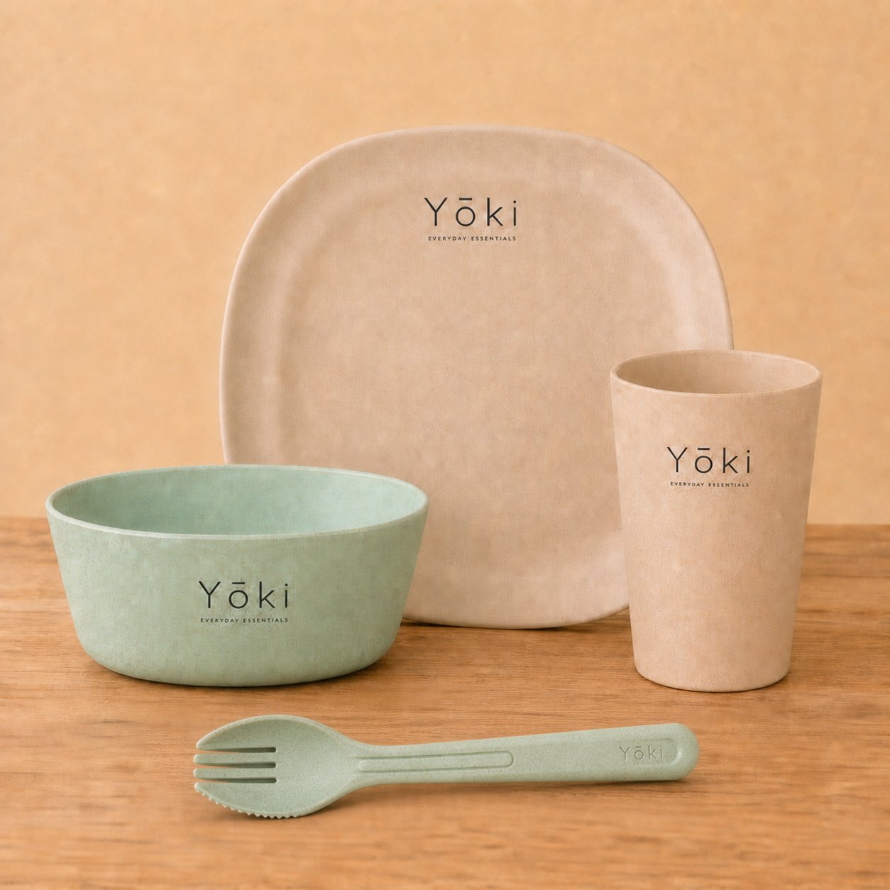 Zen Dinner Essentials - Kinu Plate: Curry Bowl Wakaba, Square Dinner Plate 11 inch Kinu, Small Cutlery 6 inch Wakaba, Frosted Tumbler 250 ml Kinu